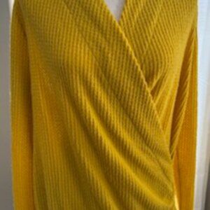 Pleione Wrap Sweater Women's L Yellow Knitted Blend Adults‎ V-Neck Size Large